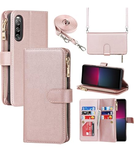 Asuwish Phone Case For Sony Xperia 10 IV Wallet Cover And Screen Protector Zipper Card Holder Slot Stand Leather Cell Accessories Protective Magnetic Flip Folio Experia 10IV 5G XQ-CC72 Women Rose Gold - View #11