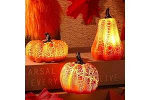 ACAREY Herbstdeko Kürbis Deko Figuren mit LED Lichter 3 Stück Halloween Deko Herbst Deko Kürbis Laterne Deko Figuren Herbst Dekoration Licht Fur Tischdeko, Halloween Party, Garten Dekofigur