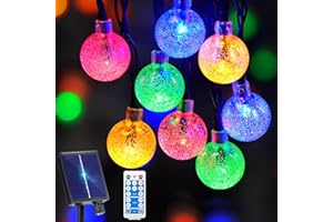 RJEDL Solar Lights Outdoor Garden, 36ft 60LED Coloured Solar Lights Outdoor Waterproof 8 Modes Remote Control with Type-C/USB Plug in Garden String Lights for Festive Decor(Multicoloured)