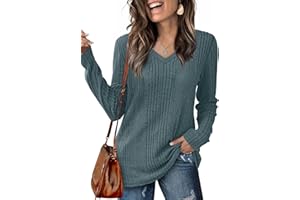 GLEENOD Pull Femme Col V Tricoté Pull Manches Longues Sweat Léger Uni Haut Automne Hiver 2025