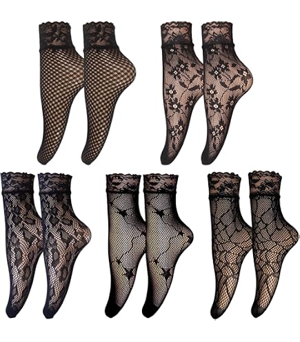 DHSBGWSX 6 paia di calzini con volant trasparenti da donna, in pizzo, floreali ricamati vintage, sottili stampe colorate, multicolore, 44