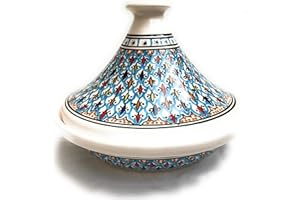 FUNKY GLOBAL Large, Beautiful Tagine in A Tunisian Rainbow, Tunisian Red, Tunisian Autumn, Tunisian Arabesque, Tunisian Carthage Or Blue Chrysanthemum Designs. Hand Made & Hand Painted. Moroccan Style (Arabesque)