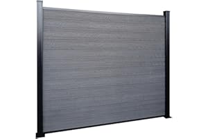 Floordirekt Gartenzaun 180x180cm mit Aluminium Pfosten - WPC Zaun Komplettset Kronos - Sichtschutzzaun - Windschutz Sichtschutz für Terrasse & Garten - Inklusive Montagematerial (Ash grey)