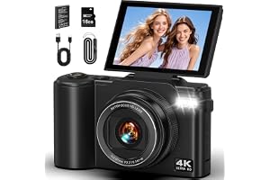 Digitalkamera 4K 64MP Autofokus Fotoapparat mit 3.0'' 180° Flip-Bildschirm | 16GB Micro-SD