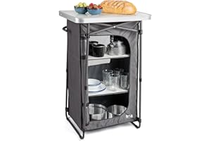 TRAIL OUTDOOR LEISURE Trail Camping Kitchen Unit 4 Shelf Storage Cupboard, Folding Portable Pop Up Shelving Cabinet, Outdoor Garden Picnic, Waterproof with Carry Bag (93cm x 60cm x 48cm)