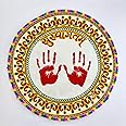 Yasamazing Bride's Born Baby Welcome Embroidered kutchi Working Modern Welcome Footprint Handprint Cloth Kanku Pagla Cotton Rumal Pack of 1 (Round)