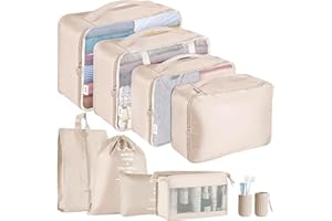 Jsdoin Organisateur de Valise,Lot de 9 Organiseurs de Bagage pour Voyage,Sacs Rangement de Valise Voyage Accessoires,Sacs à Vêtements, Sacs à Chaussures, Sacs de Rangement pour Cosmétiques (Beige)