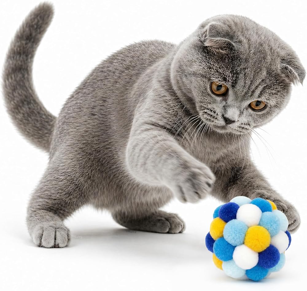 Orletz Çıngıraklı Ponpon Kedi Oyuncağı - Renkli İnteraktif Peluş Top - Zilli Yuvarlanan Kedi Topu - Çiğneme ve Tırmalama İçin Uygun - Hafif ve Dayanıklı