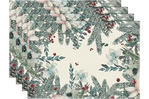Artoid Mode Holly Eukaliptus Mistletoe zestaw 4 podkładek na Boże Narodzenie, 30 x 45 cm, zimowa podkładka na stół, nadaje się do prania, do kuchni, na imprezę, dekoracja