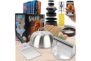 BECISPER Kit Smash Burger - Set Professionnel en Acier Inoxydable Certifié Comprend Smasher écrase-hamburger, cloche à fondre, presse à hamburgers, spatule, spray d'huile, anneau à œufs, eBook de recettes.