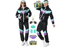 KUKIKUKI 80er 90er Jahre Outfit für Herren und Damen,80s Tracksuit Sportbekleidung, Trainingsanzug Jogginganzug Outfit für 80er Jahre Outfit Herren Kostüm