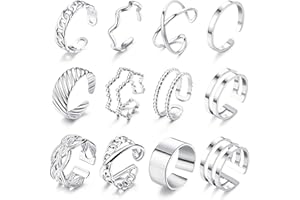 JeweBella 12 Pièces Bague Femme Acier Inoxydable Ouvert Bague Phalange Empilables Minimaliste Bague Pouce Femme Argent/Or Ensemble Bague Knuckle pour Femme