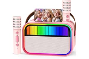 ANKUKA Karaoke para Niños y Adultos, Juguetes para Niñas de 3 a 12 Años, Regalos de Cumpleaños, Altavoz Bluetooth Portátil con 2 Micrófonos, Regalos para Niñas, Mixers Fiestas Infantiles, Navidad (Rosa)