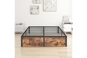 DUMEE Double Bed Frame with Wooden Footboard Metal Bed frame Double Bed with 32cm Under-Bed Storage, Enhanced Support Noise Free, No Box Spring Needed, Textured Black