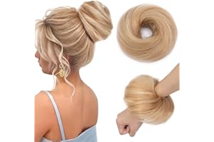 TESS Real Human Hair Bun Elastic Easy Scrunchies Hairpiece Updo Ponytail Extensions Hair Accessories for Women UK #18P613 Ash Blonde & Bleach Blonde