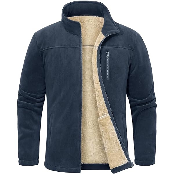 Nadeer Fleecejack voor heren, winter, warm, volledige rits, winddichte jassen, outdoorjas met zakken, casual buitenkleding, Houtskool Grijs, XL