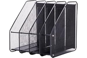 NAAPESI Portariviste Scrivania, Portariviste in Metallo con 4 Scomparti in Rete Organizzatore da Tavolo a Rete Metallo Porta Riviste in Rete per Documenti e Libri di Carta Rack di Archiviazione File (Nero)