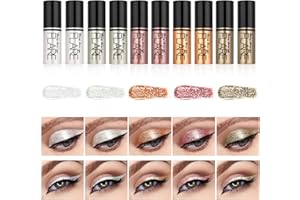 LUCOSS 10PCS Glitter Eyeliner Liquide, Fard à Paupière Paillette Liquid Matalic Fard à Paupières Glitter Brillant imperméable Longue Durée (10pcs)