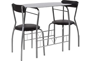 Flash Furniture Glas-Esstisch und Stühle, Metall, schwarz, 3-teiliges Set
