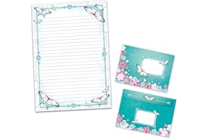 ‎LIMONIA Briefpapier-Set Schreibblock liniert zum Ausmalen mit Umschlag für Mädchen Kinder Schule Schmetterlinge Blumen (1 Block A4 mit 25 Blättern + 15 passend bedruckte Briefumschläge)