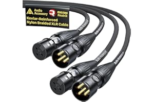 AA AUDIO ACCESSORY XLR Cable 3M 2 Pack, Gold-Plated Neutrik REAN Connector, Kevlar-Reinforced Nylon Braided Microphone Cable, Noiseless Balanced XLR Male to Female Mic Lead for Shure