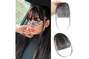 LIANLIAN Clip in Bangs-100% Human Hair Wispy Bangs Clip in Hair Extensions, Brown Black Air Bangs Fringe with Temples Hairpieces for Women Curved Bangs for Daily Wear (Brown Black, Air Bangs)