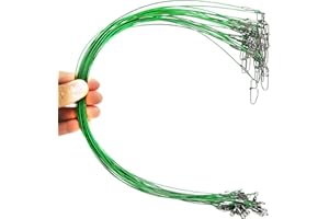 Drchoer 30Pcs Fishing Wire Leaders,150LB 19Inch Stainless Steel High Strength Fishing Line Leaders with Swivels and Snaps,Black/Red/Gree