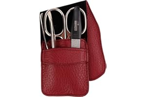 PARSA BEAUTY Set de manicura y belleza para uñas y cejas con pinzas, tijeras y lima de zafiro, fabricado en Solingen, en estuche de piel auténtica