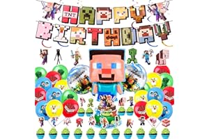 WuGU Birthday Decorations, 47pcs Miner Gaming Party Decorations, Birthday Balloons, Happy Birthday Banner, Cake Topper, Gaming Theme Party Supplies, Happy Birthday Decorations for Boys Girls