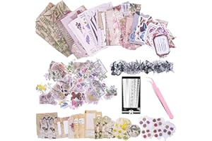 Carreuty 290pcs Aesthetic Scrapbooking Stickers Paper Pack, DIY Decorative Papers Retro Flowers Journaling Supplies Stickers Paper Kit for Scrapbook Supplies Journal Kit (Retro Flower Life)