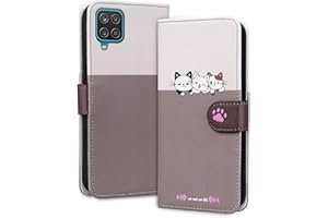 Rnrieyta Miagon per Samsung Galaxy A12 5G/4G Cover,Custodia Cartone Cane Gatto Carino Portafoglio a Libro in PU Pelle Giuntato Flip Cover con Porta Carte Chiusura Magnetica Case,Viola