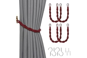 Pretty Jolly 4 Pack Natural Cotton Rope Curtain Tiebacks Elegant Boho Style Decor Drape Tie Backs Soft Hand-Woven Double Rope Curtain Holdbacks with Metal Hook for Home & Office Drapery (Wine Red)
