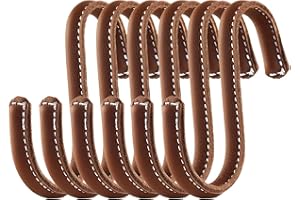 Brute Strength - Ganchos en forma de S envueltos en cuero de grano completo - 6 piezas - Coñac - Ganchos de metal de 10 cm de acero inoxidable para colgar en la cocina, el taller, el baño