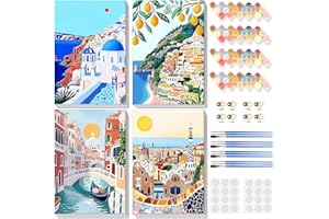 Lxmsja 4 Pezzi Dipingere con i Numeri Adulti Con Cornice, Paesaggio Paint by Numbers Kit Principianti Con 3 Penne, Hobby Creativi Adulti Idee Regalo Donna Decorazioni Casa - 20x30cm