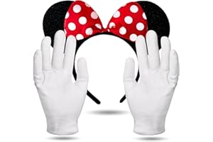 FASCHINFEVER 2er Set Mausohren – Minnie Maus Kostüm Set mit Ohren und Handschuhen für Damen an Fasching & Karneval