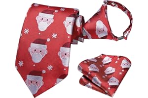 Hi-Tie Boys Tie Set Pre-Tied Silk Christmas Ties for Boy 8-11 Blue Red Green XMS Kid Necktie Pocket Square for Christmas