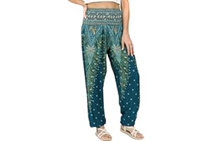 Lofbaz Pantalon Sarouel Femmes Taille Smockée Boho Harem Pants