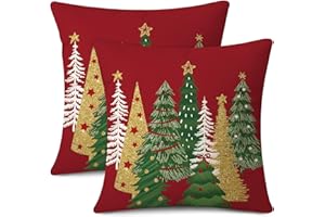 JOTOM Christmas Cushion Covers 40x40 cm Set of 2 Christmas Tree Decorative Throw Pillow Covers Winter Holiday Cushion Cases Decoration for Home Couch Sofa Decor (Red)