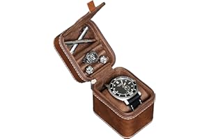 ROTHWELL Reiseetui für Einzeluhren, kompakte PU-Leder-Schutzhülle mit Mikrovelours-Innenseite, passend für Uhren und Smartwatches bis 55 mm (Hellbraun/Braun)