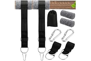Mkitnvy Sangle Hamac, 2 x 150 cm Sangle Balancoire Arbre avec Mousquetons et Anneaux en D, 2 Protection d'arbre, Fixation Hamac Attache pour Camping Balancoire de Jardin Hamac, Max 550kg