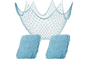 QSRTHFV 2 Pcs Fish Netting Decoration, Fish Netting Cotton Decorative Fishing Net Nautical Fish Net Ocean Themed Wall Hangings Fishnet for Mermaid Party Home Beach 39.4 x 78.7in (Blue)