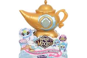 Magic Mixies Lampa Magic Genie z interaktywną 20 cm niebieską pluszową zabawką i ponad 60 dźwiękami i reakcjami: wykonaj magiczne kroki, aby odblokować magiczny pierścień i ujawnij miksy niebieskiego