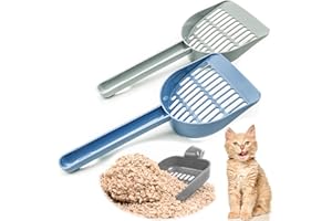 Petopedia Set of 2 – Strong Cat Litter Scoop – Plastic Shovel for Cats Litters, Poop Scoop – Handy Sand Sifter, Sieve Cleaning Tool – Used with Trays and Litter Box for Cats & Kittens (BLUE and GREY)