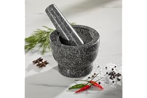 ASAB Granite Pestle & Mortar Set Natural Honed Polished Food Flavour Fresh Spice Herb Crusher Grinder Grinding Paste Grey