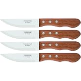 Tramontina - Dynamic Stainless Steel Meat Knife Set with Natural Wood Handles Rivet Utensils 4 Pieces
