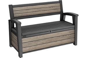Keter Signature Outdoor Storage Bench 227L | Seats 2 Adults | DecoCoat™ Wood-Look Resin | Waterproof & Ventilated | All-Weather UV Resistant | Garden, Patio & Deck Storage