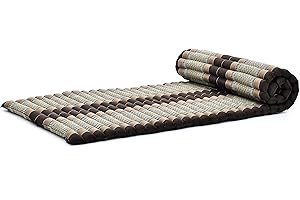 Leewadee - Foldable Floor Mattress - Japanese Roll Up Futon -Trifold Tatami Mat- Guest Floor Bed - Camping Mattress - Thai Massage Mat, Kapok Filled, 190 x 70 cm, Brown