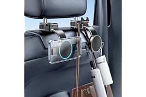 xuenair 2-in-1 Auto-Kopfstützen-Handyhalterung und versteckter Haken, starker magnetischer und weicher Aluminiumarm, Autositz Handyhalter für iPhone, 3 Orgnaizer-Auto-Kopfstützen-Haken für Geldbörse,