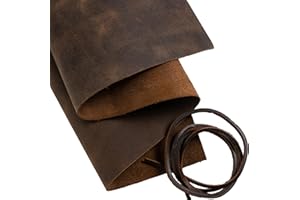 ‎MOONSTER Moonster Echte Leder Meterware für Lederohrringe, Leder Notizbuch & Kunsthandwerk –Vollnarbiges Büffel Fettleder, Wildleder - Echtleder, kein Kunstleder – Dunkelbraun (1 Lederstücke + Lederband)