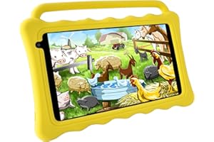 Tibuta 7 tabletas para niños, pantalla HD 1024 x 600 IPS, WiFi 2G + 32 GB, modo de control parental, tableta infantil con funda para niños, color amarillo